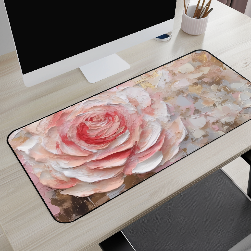 Floral Rose Oil-Paint Desk Mat