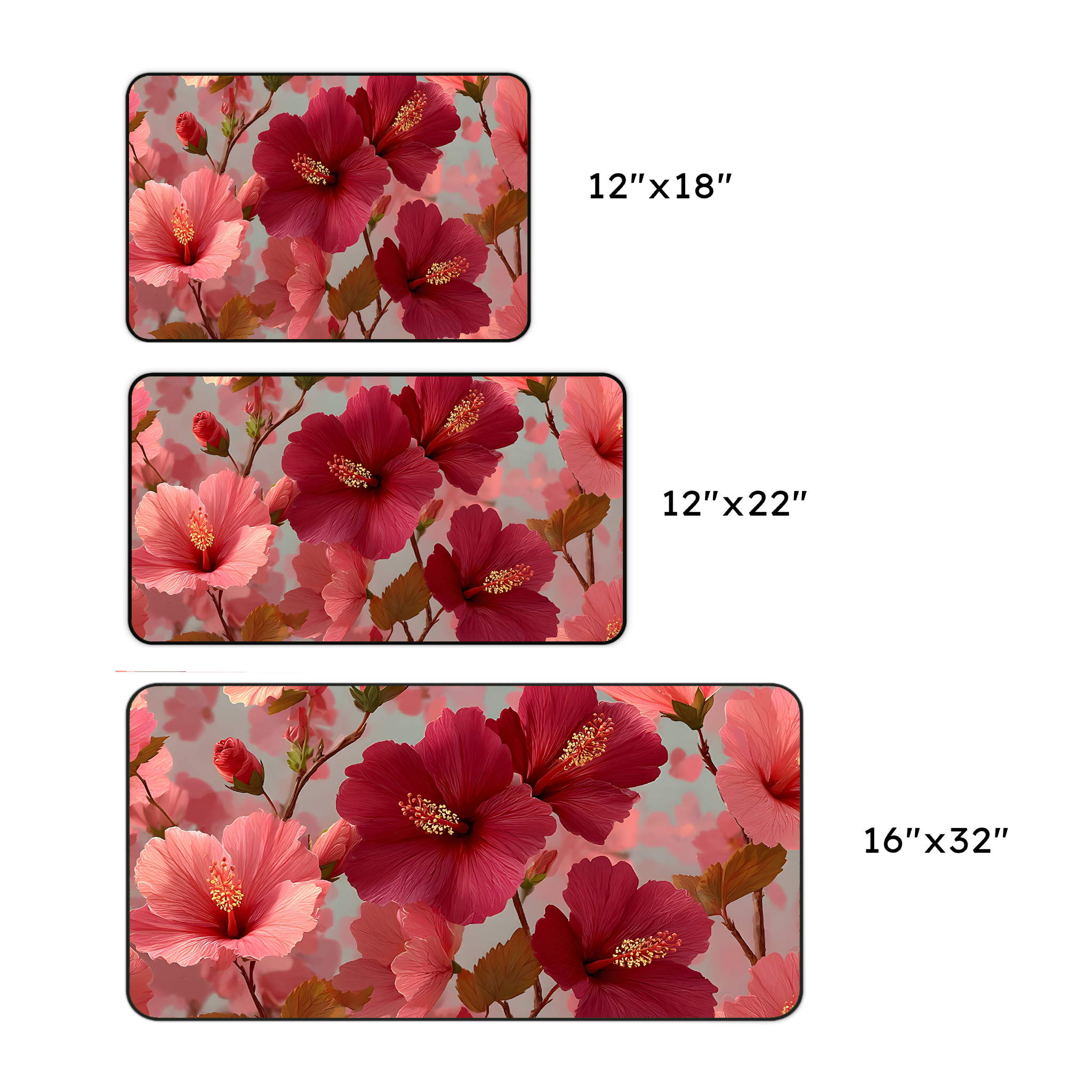 Blush & Crimson Hibiscus Floral Desk Mat